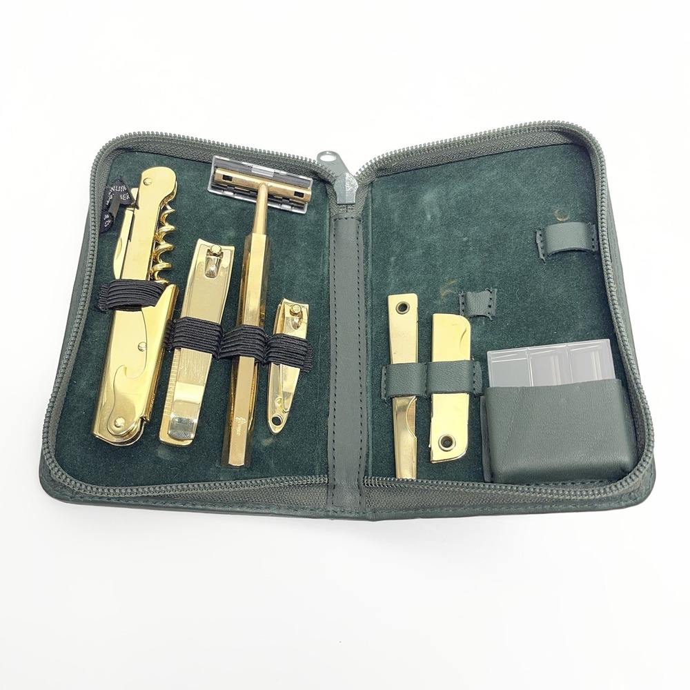 Royce New‎ York Genuine Leather Men's Travel Grooming Kit Essentials Gold Plated